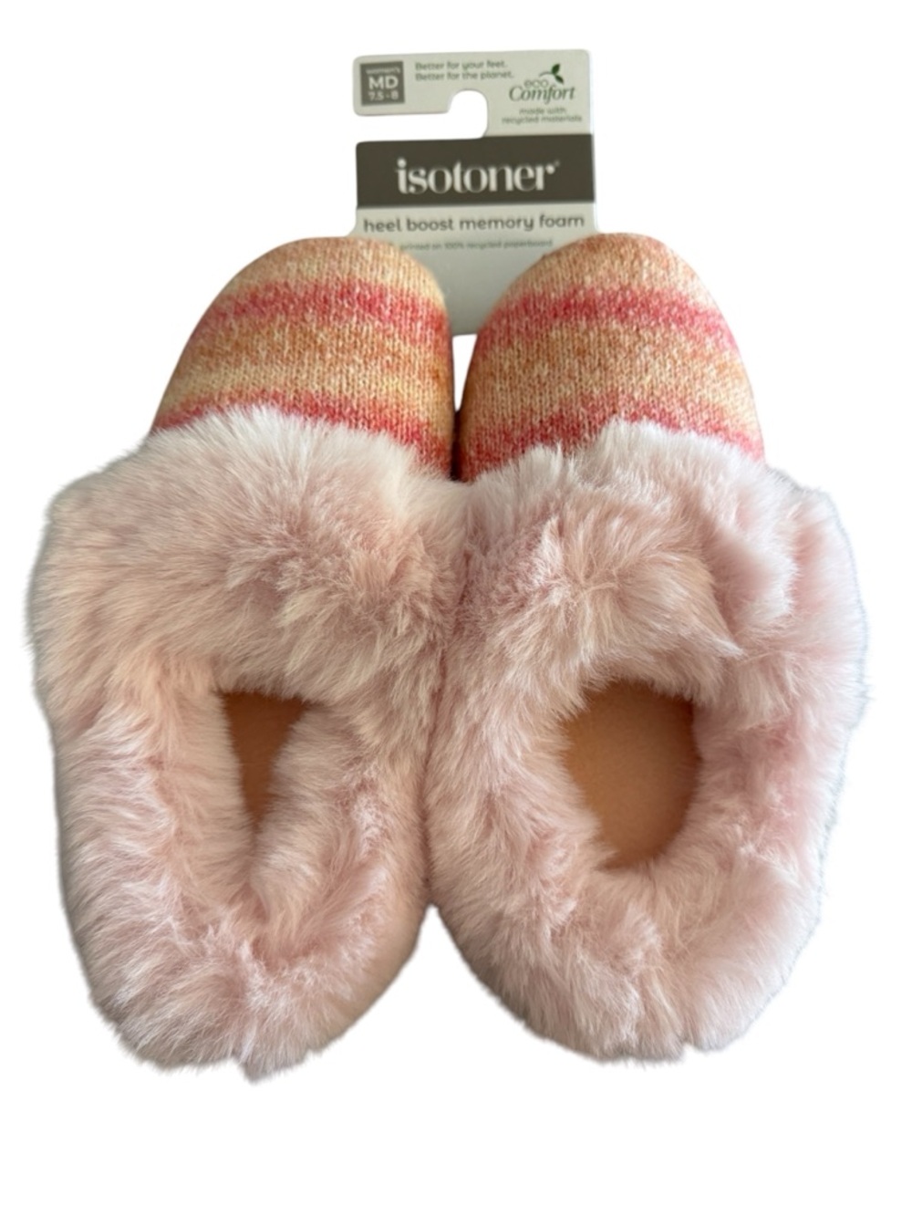 Isotoner Plush Pink Fuzzy Slippers sz 7.5-8